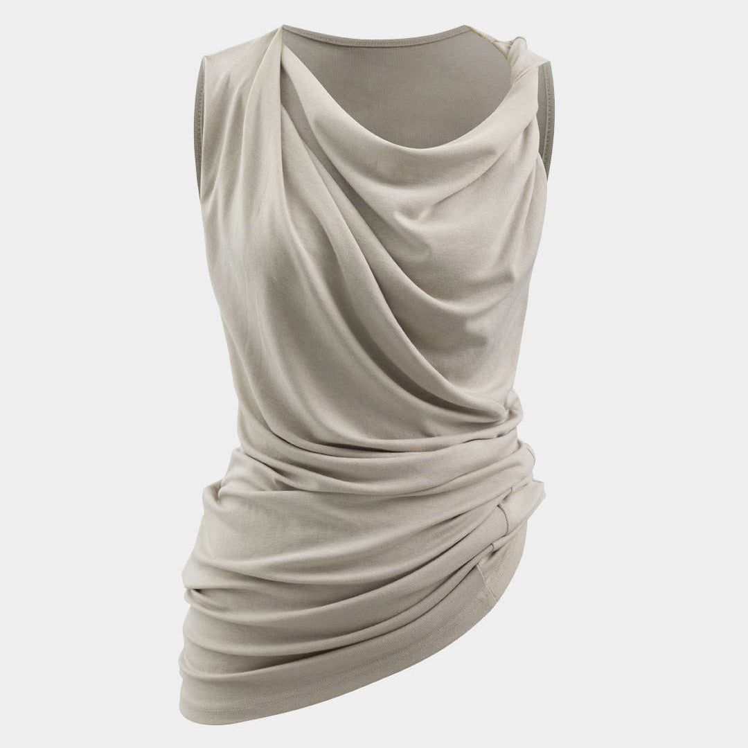 Asimetrik Cowl Yaka Kırışık Tank Top