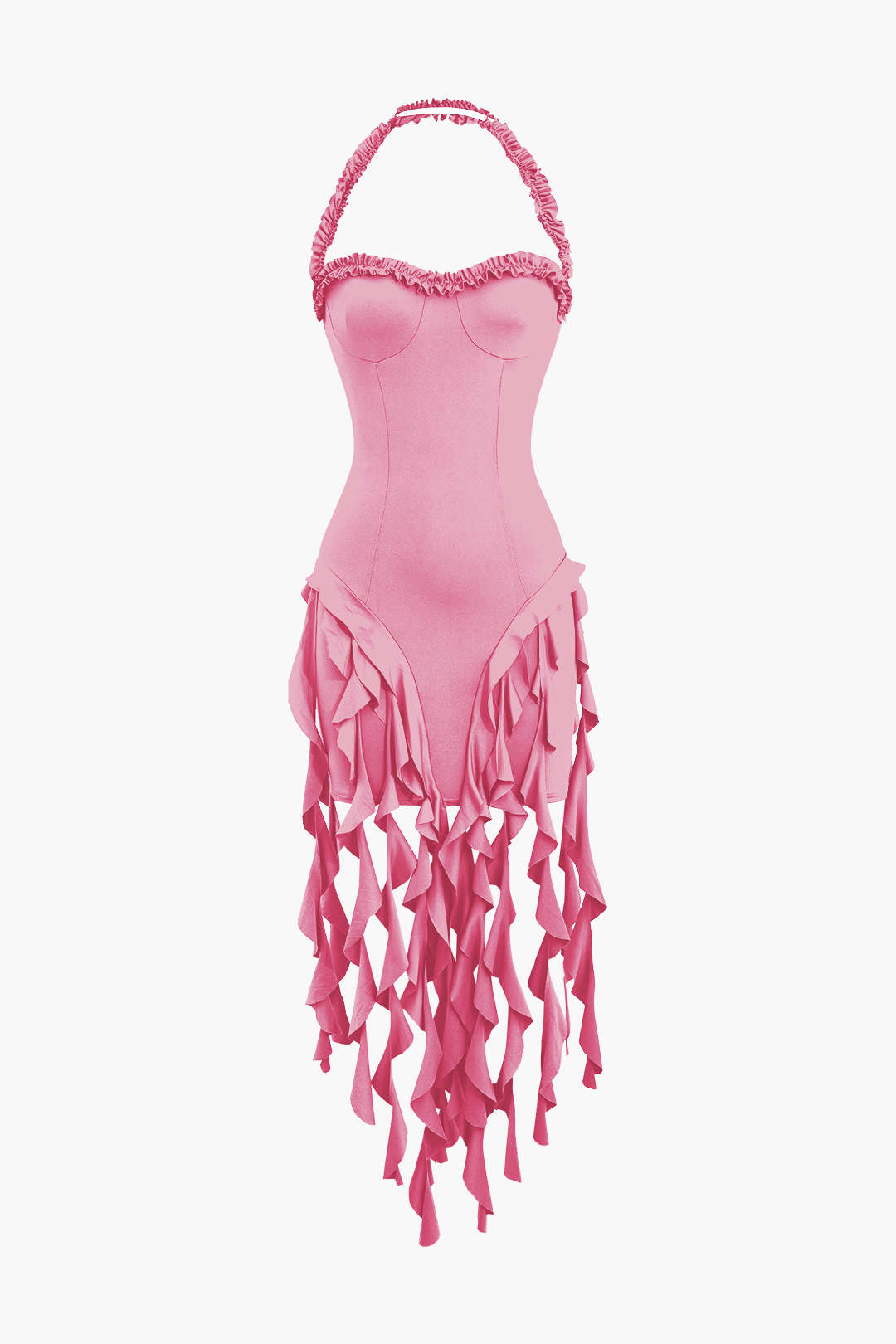 Volanlı Püskül Halter Bustiyer Mini Elbise
