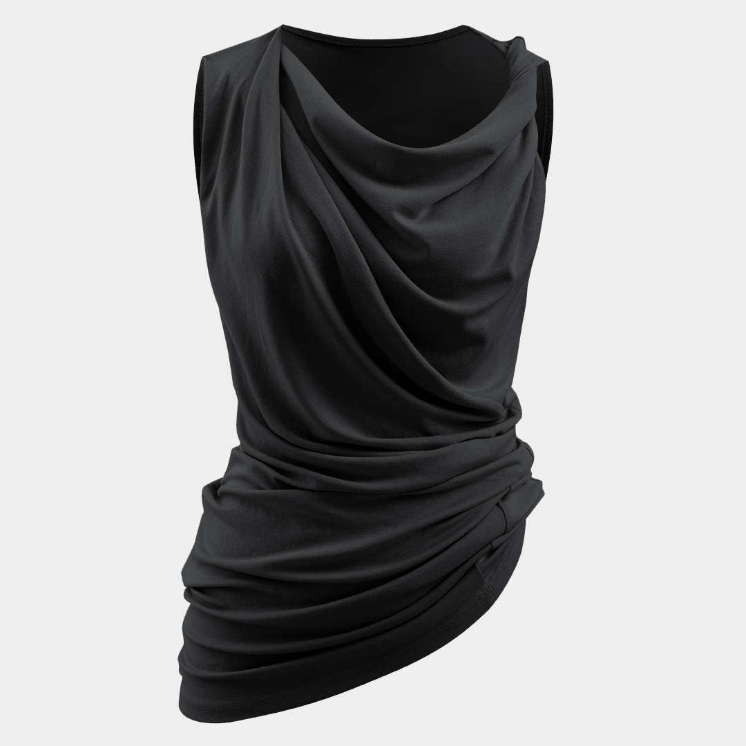 Asimetrik Cowl Yaka Kırışık Tank Top