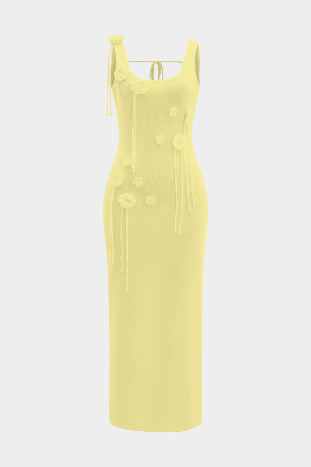 3D Çiçek Desenli Askısız Maxi Elbise