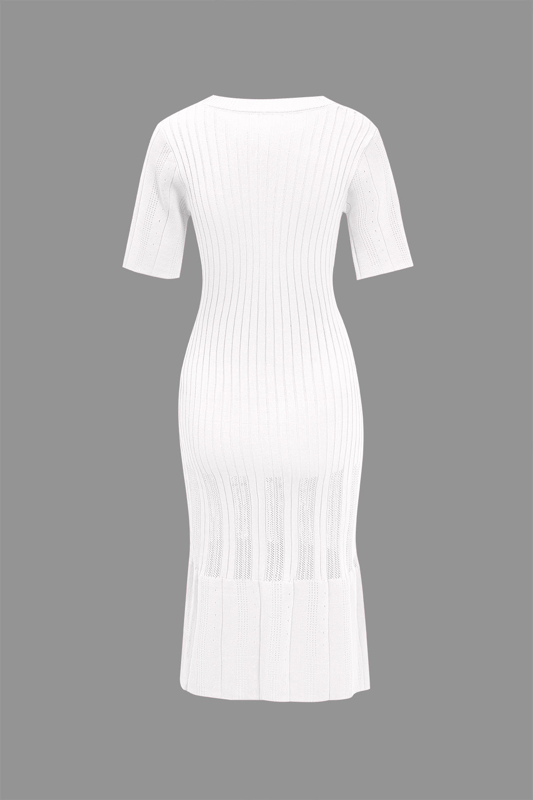 Düz Örgü Düğmeli Yuvarlak Yaka Kısa Kollu Elbise
