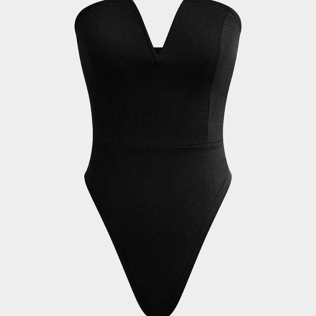 Basic V Yaka Straplez Bodysuit