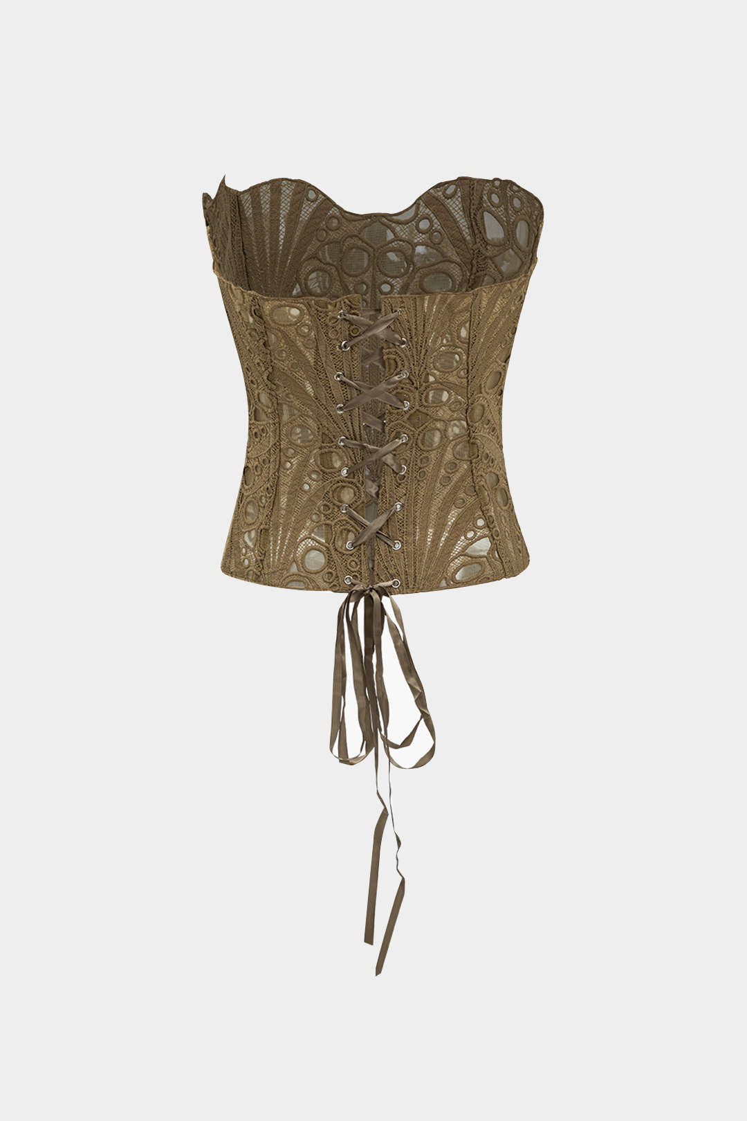 Ağ Mesh Dantel Arkadan Bağlamalı Crop Top
