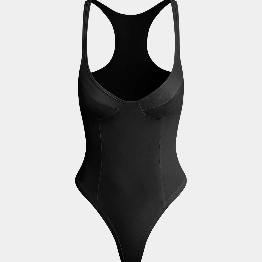 Basic Düz Derin V Yaka Bustier Bodysuit