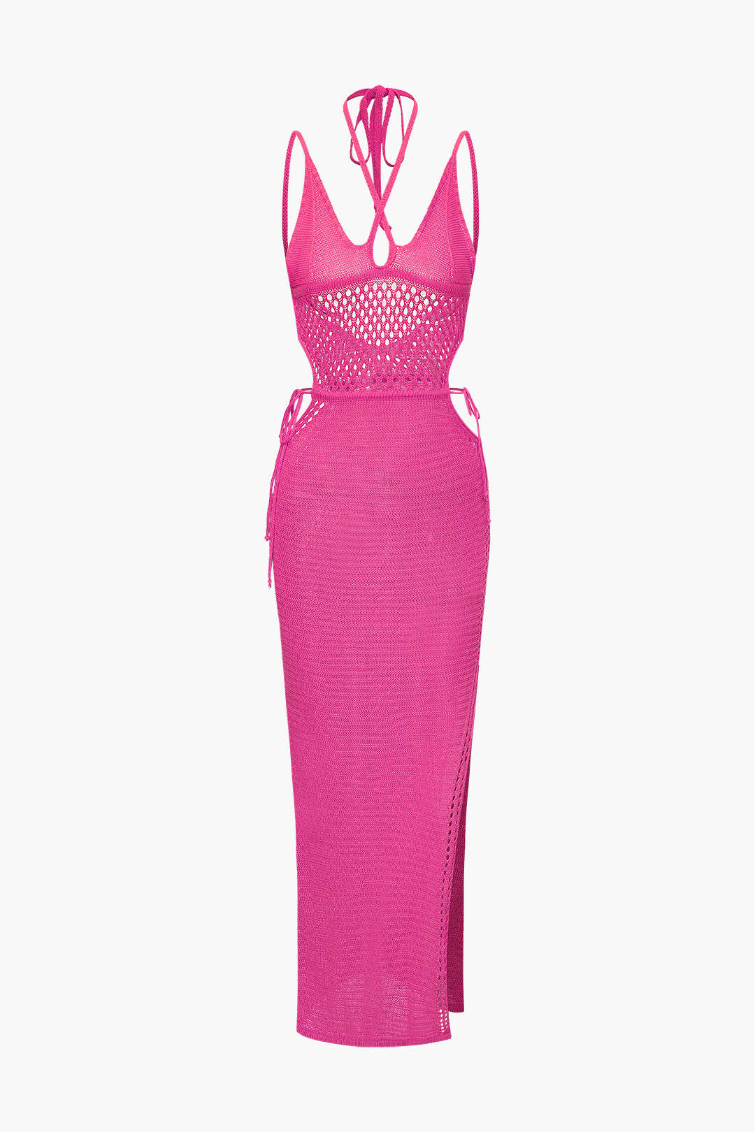 Kenar Kesimi Açık Örgü Sırt Dekolteli Halter Maxi Elbise