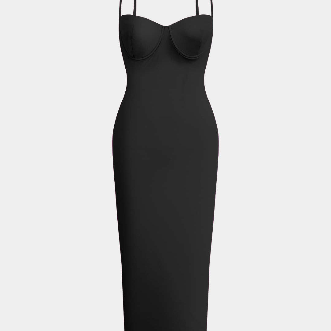 Basic Düz Kayık Yaka Maxi Elbise