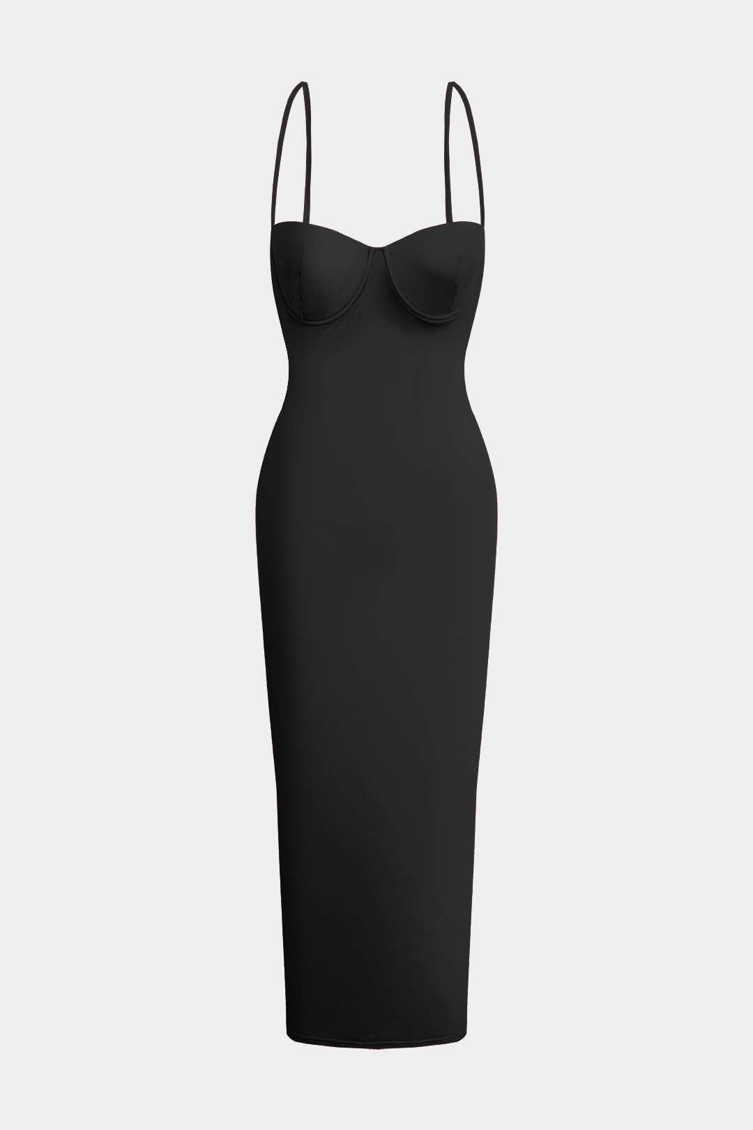 Basic Düz Kayık Yaka Maxi Elbise