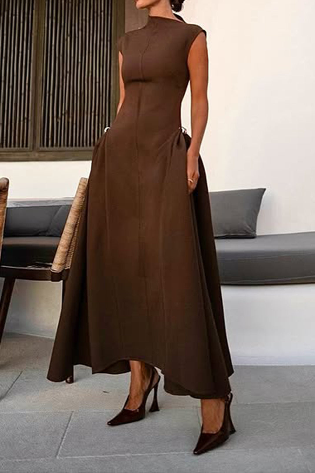 Metallic Dekor Fermuar Askısız Maxi Elbise