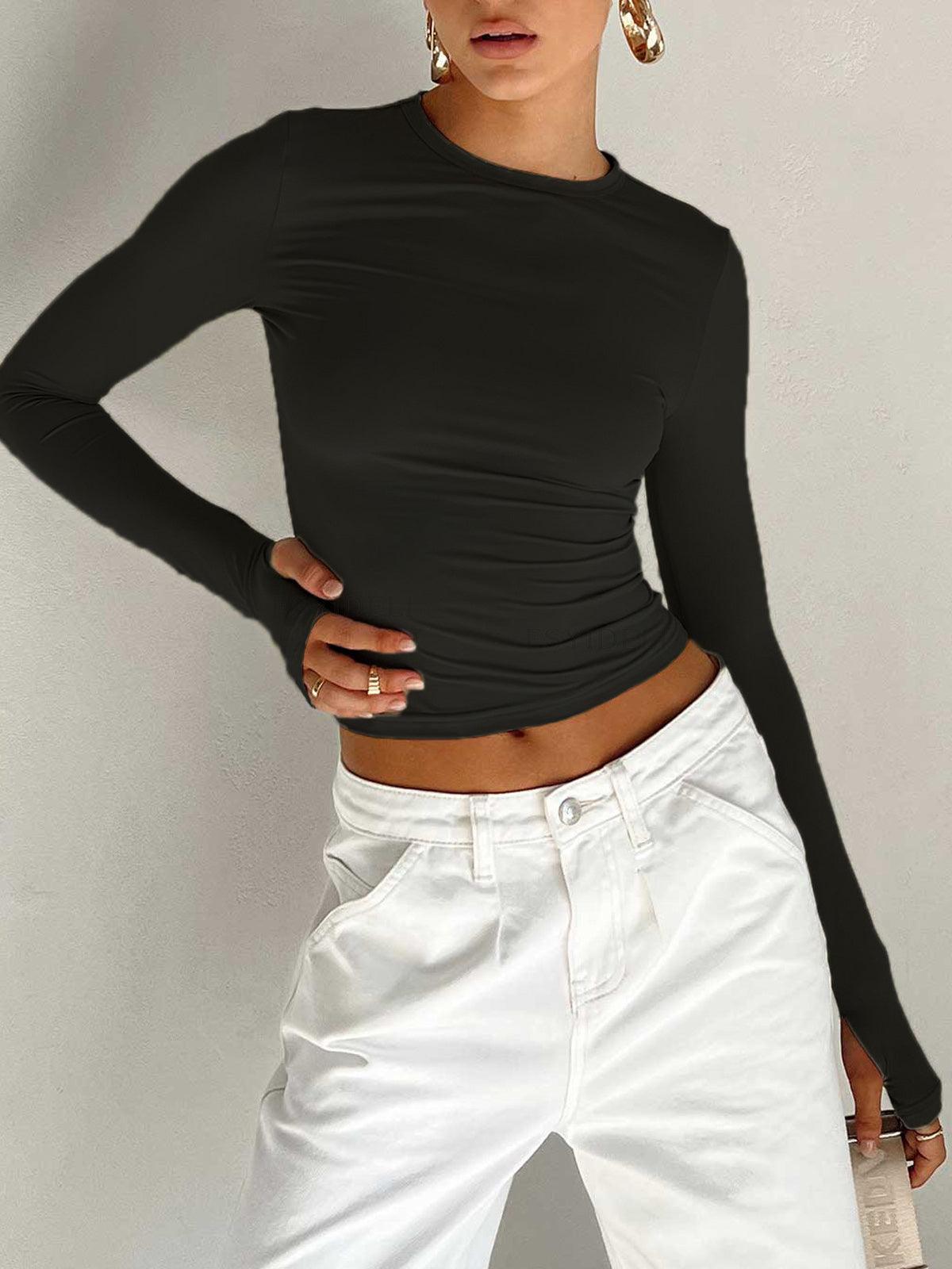 Zarif Uzun Kollu Crop Bluz