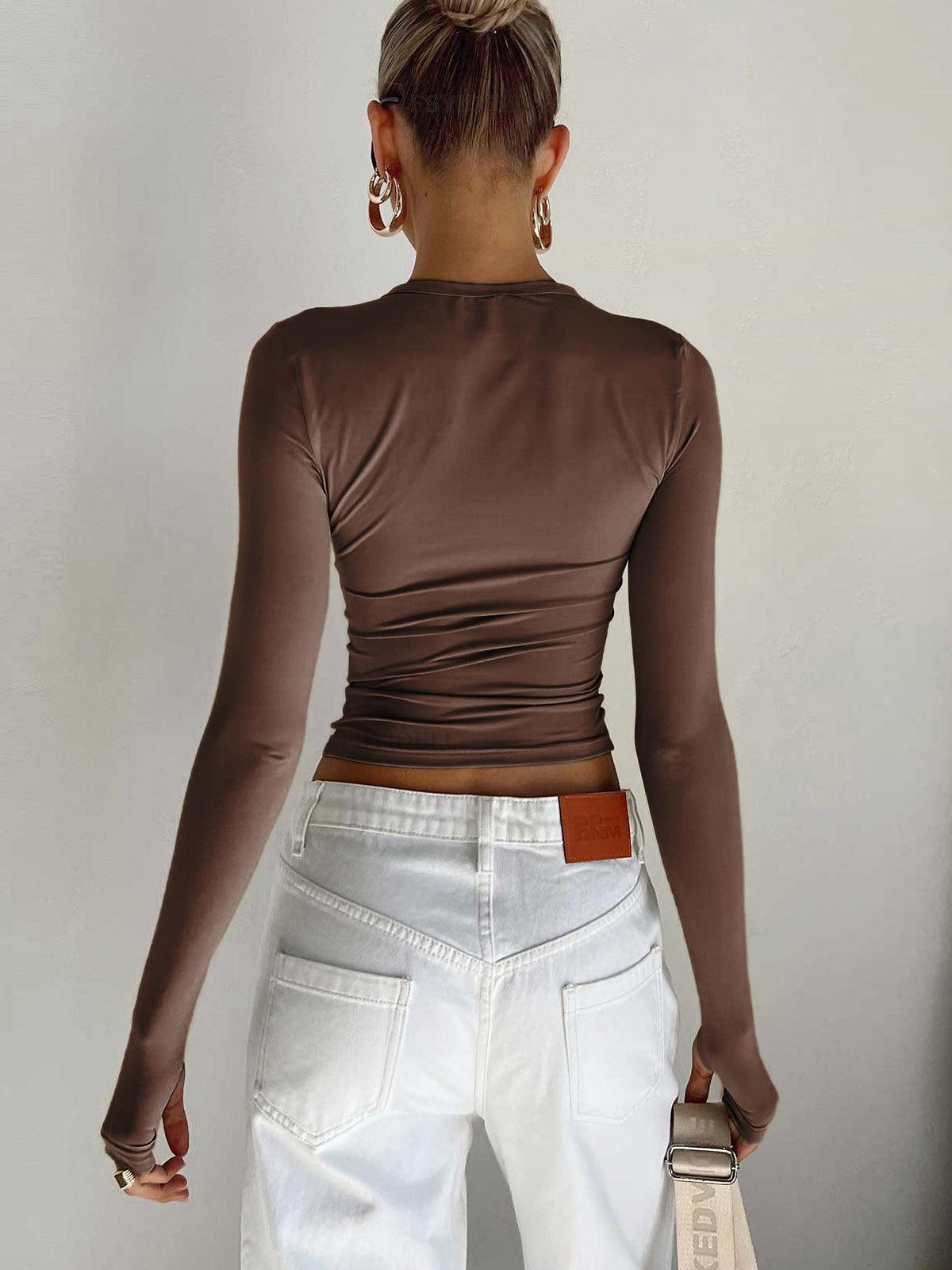 Zarif Uzun Kollu Crop Bluz