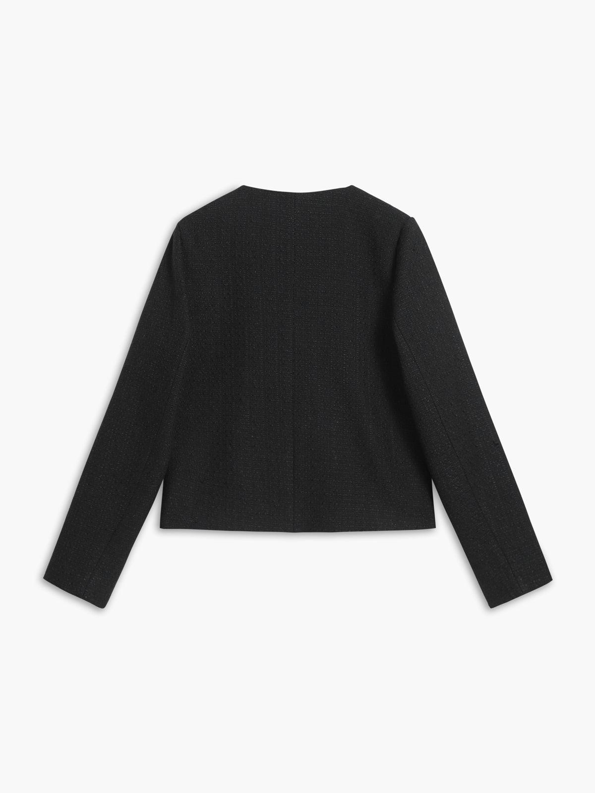 Altın Düğme Detaylı Siyah Kısa Tweed Ceket