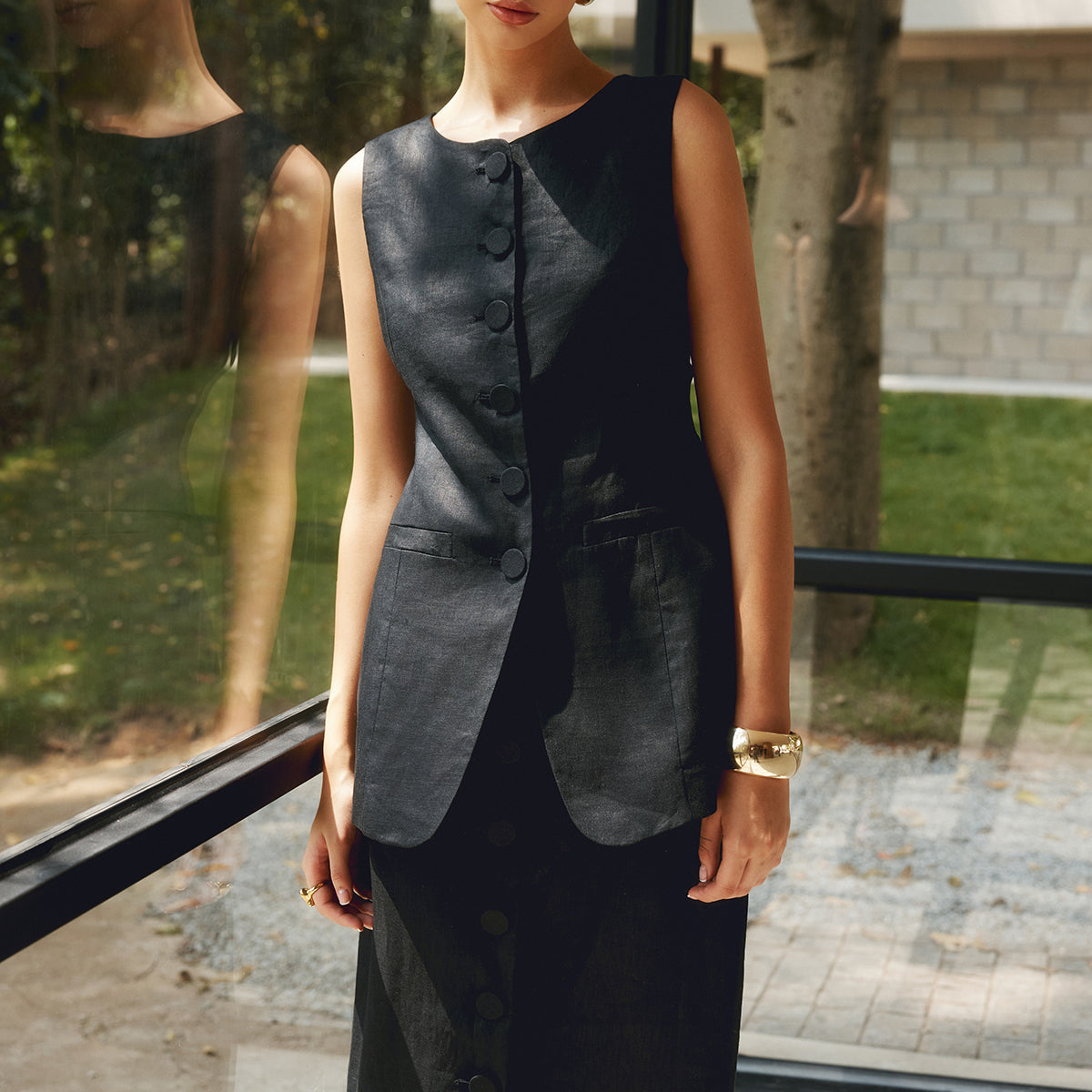 Basic Linen Blends Düz Yelek