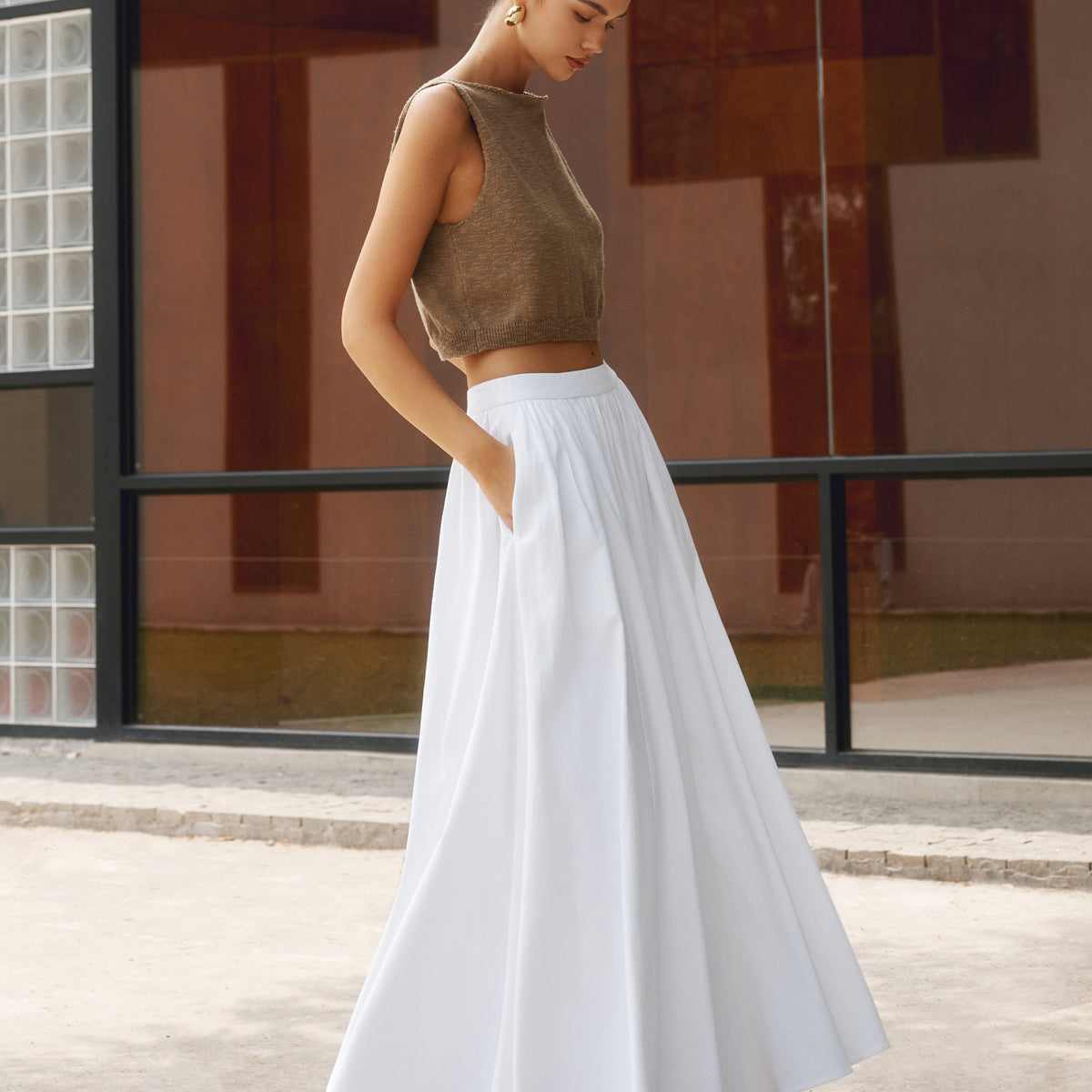 Keten Pileli Uzun Etek