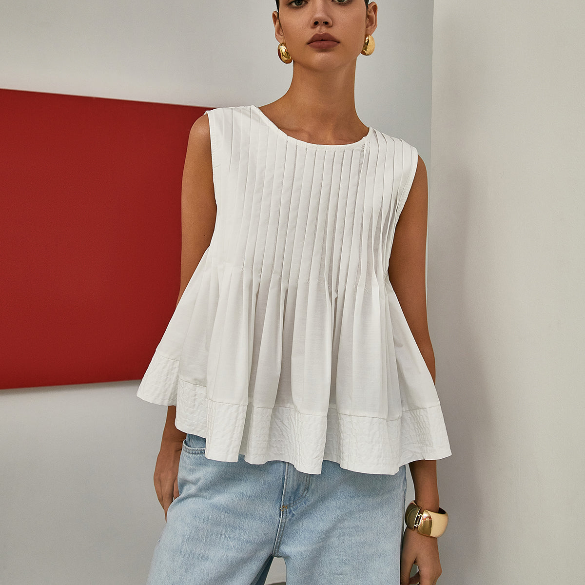 Pileli Peplum Kolsuz Bluz