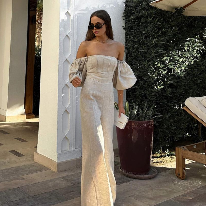 Keten Karışımlı Puf Kollu Tulum