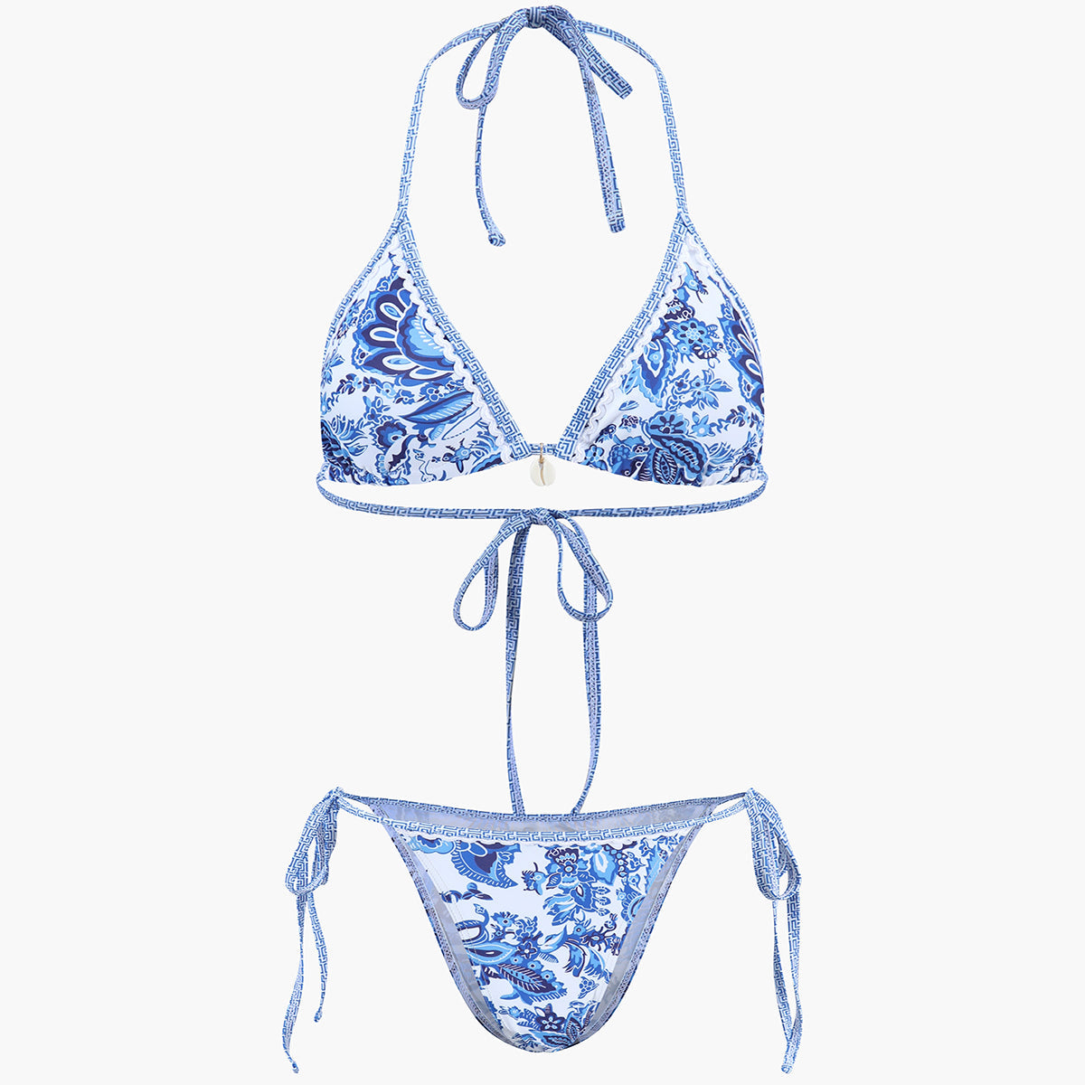 Baskılı Halter Düğümlü Bikini Takımı