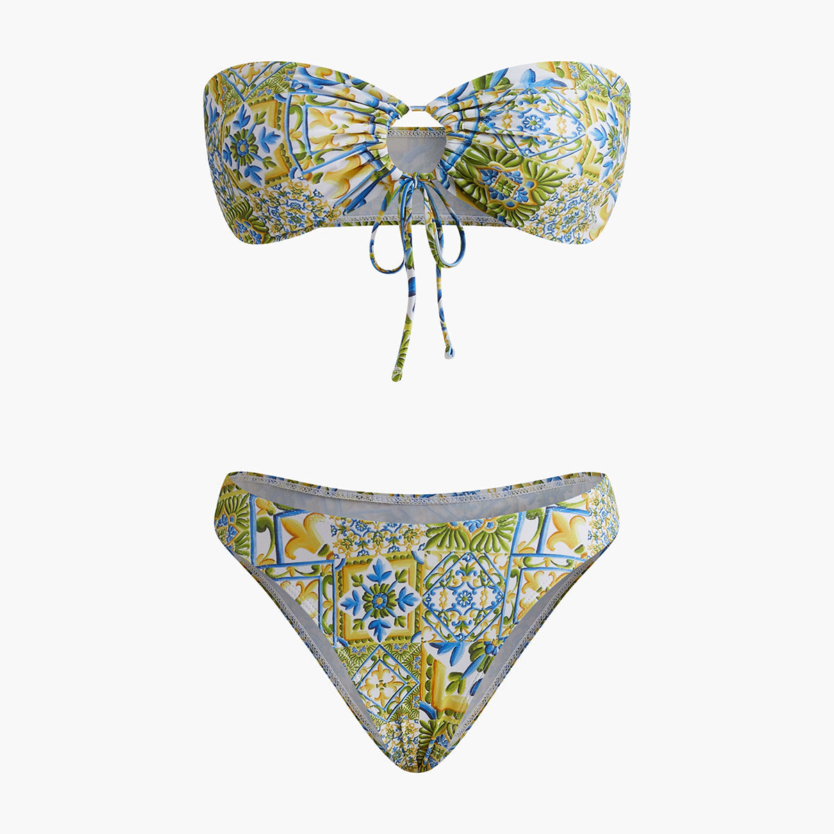 Straplez Baskılı Düğümlü Bikini Takımı