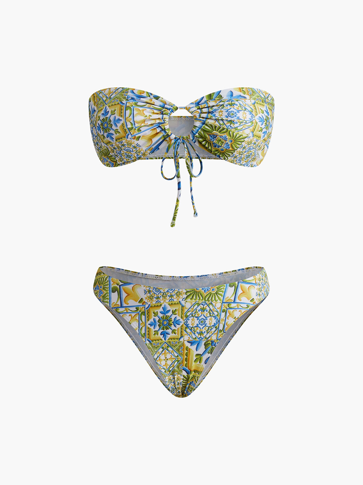 Straplez Baskılı Düğümlü Bikini Takımı