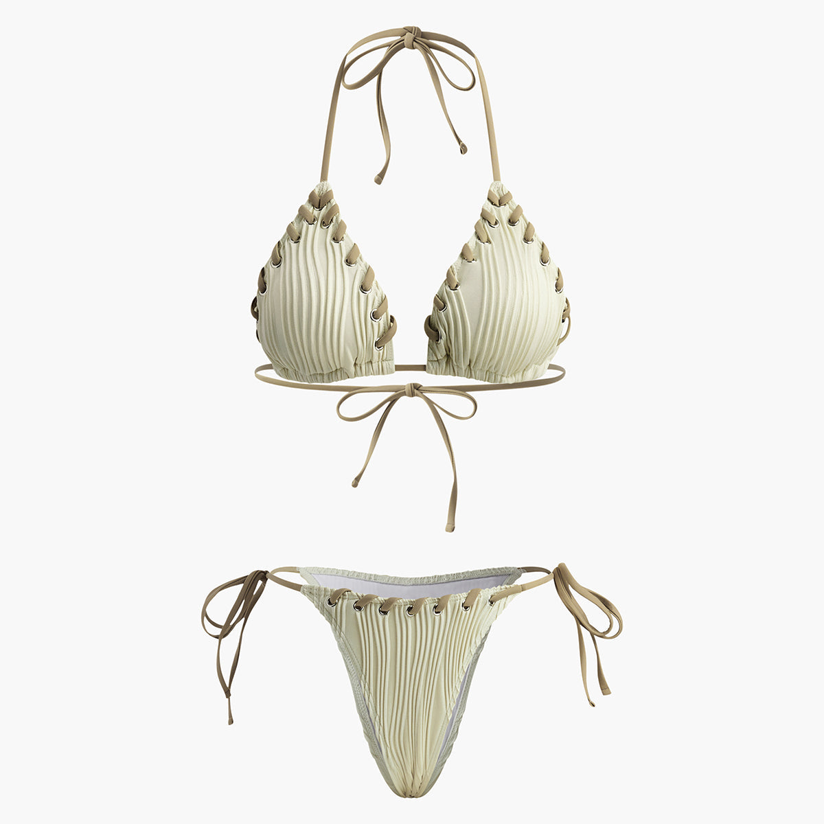 Grommet Bağcıklı Büzgülü Bikini Takımı
