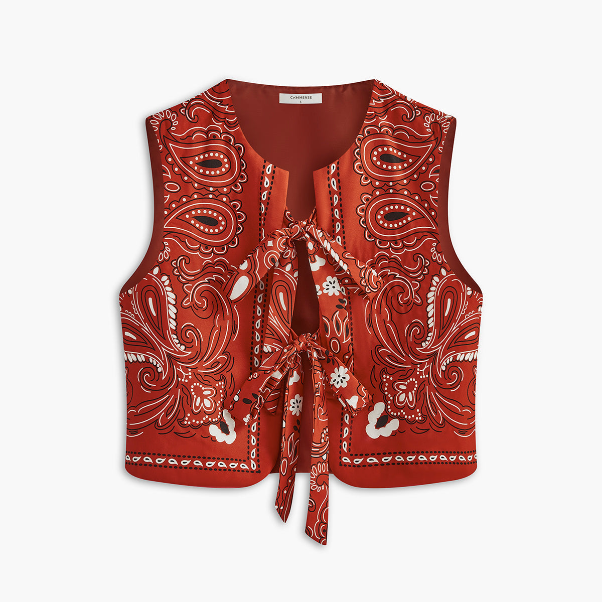 Paisley Baskılı Ön Bağcıklı Yelek