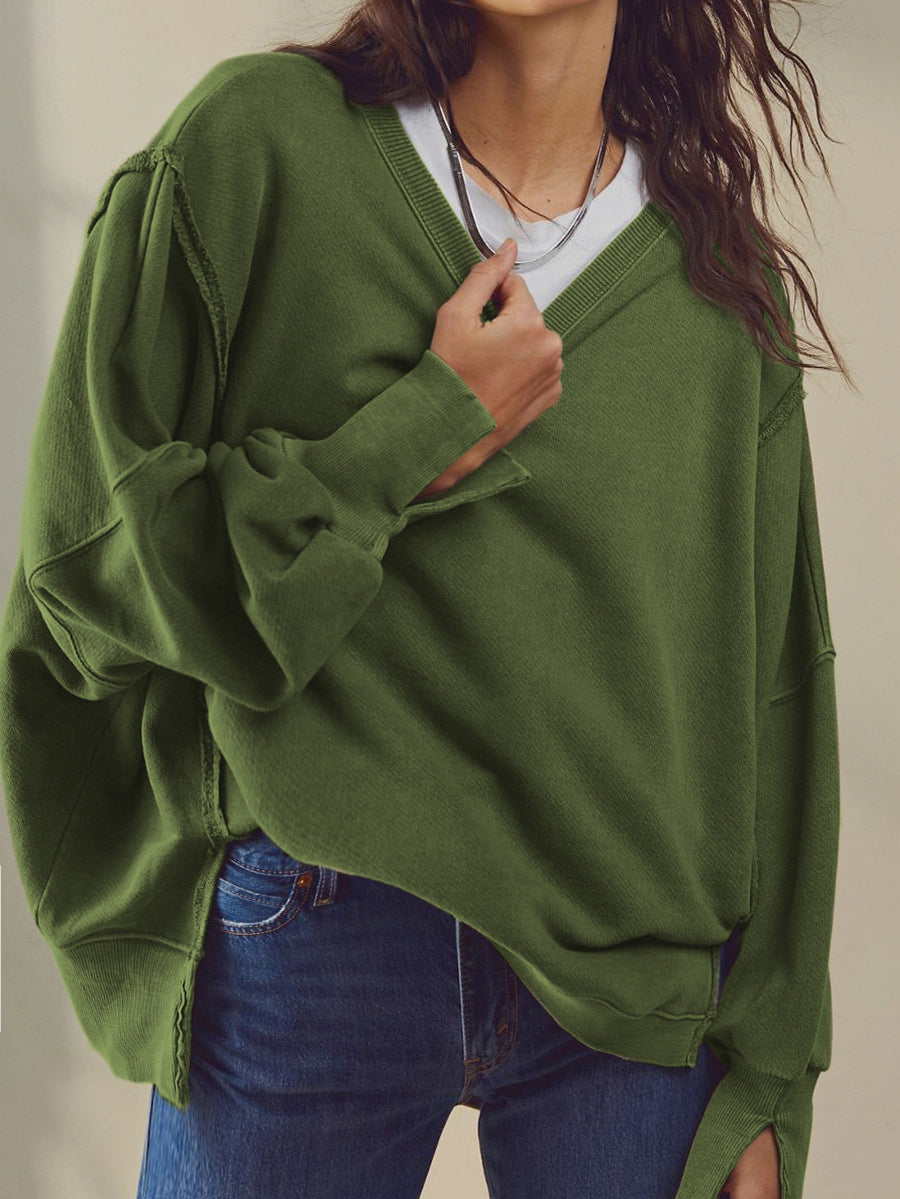 Düz Pamuklu Yırtık Sweat