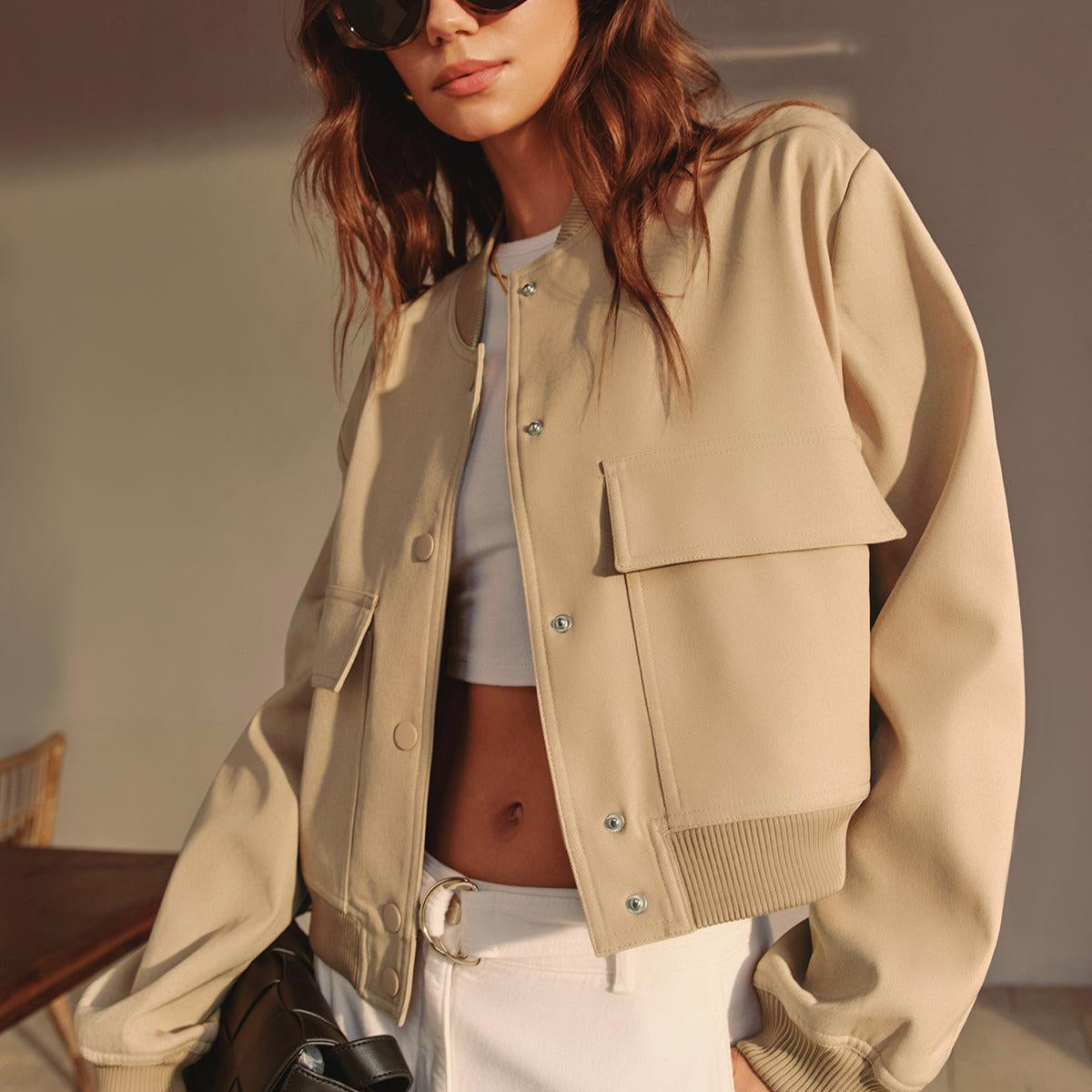 Sena Bej Casual Bomber Ceket