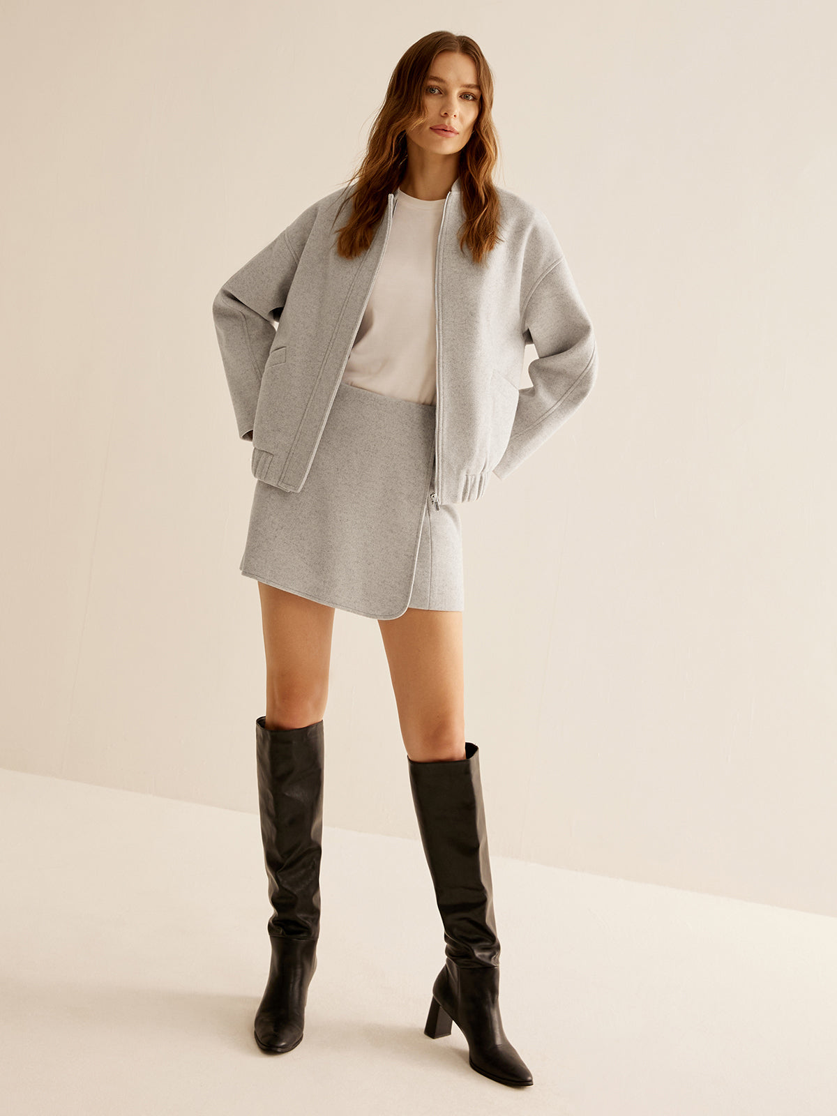 Tüvit Cepli Fermuarlı Moda Ceket