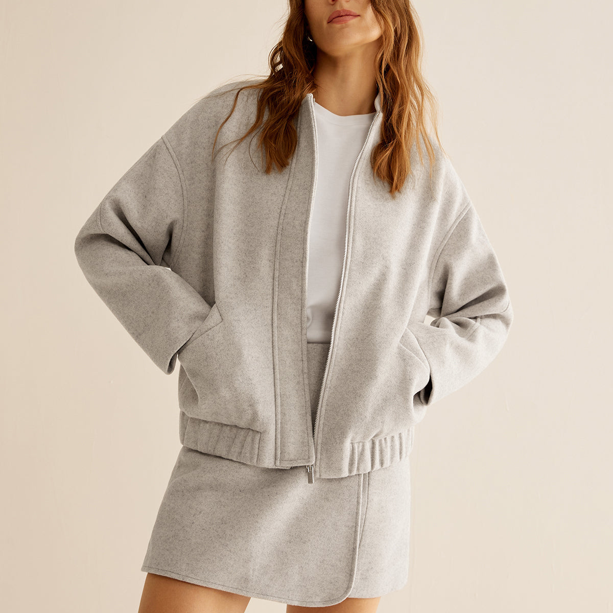 Tüvit Cepli Fermuarlı Moda Ceket