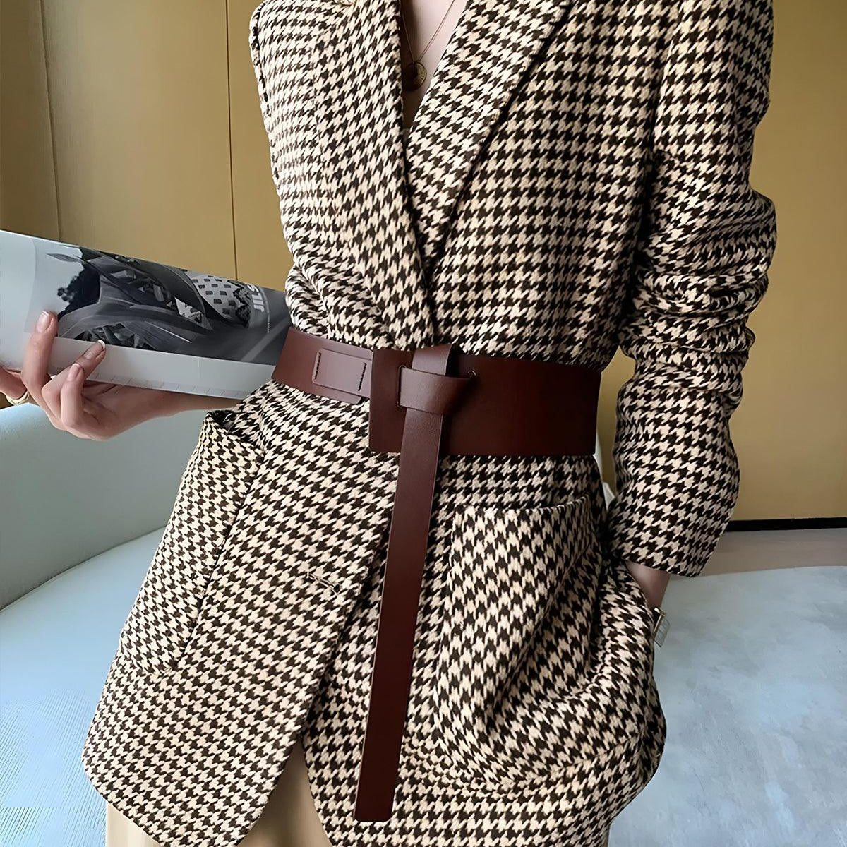Elegance Pied-de-Poule Blazer Ceket