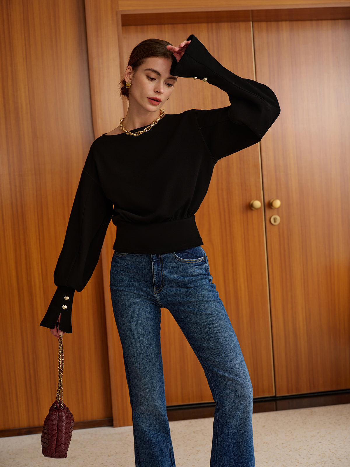 Çan Kollu Büzgülü Sweat