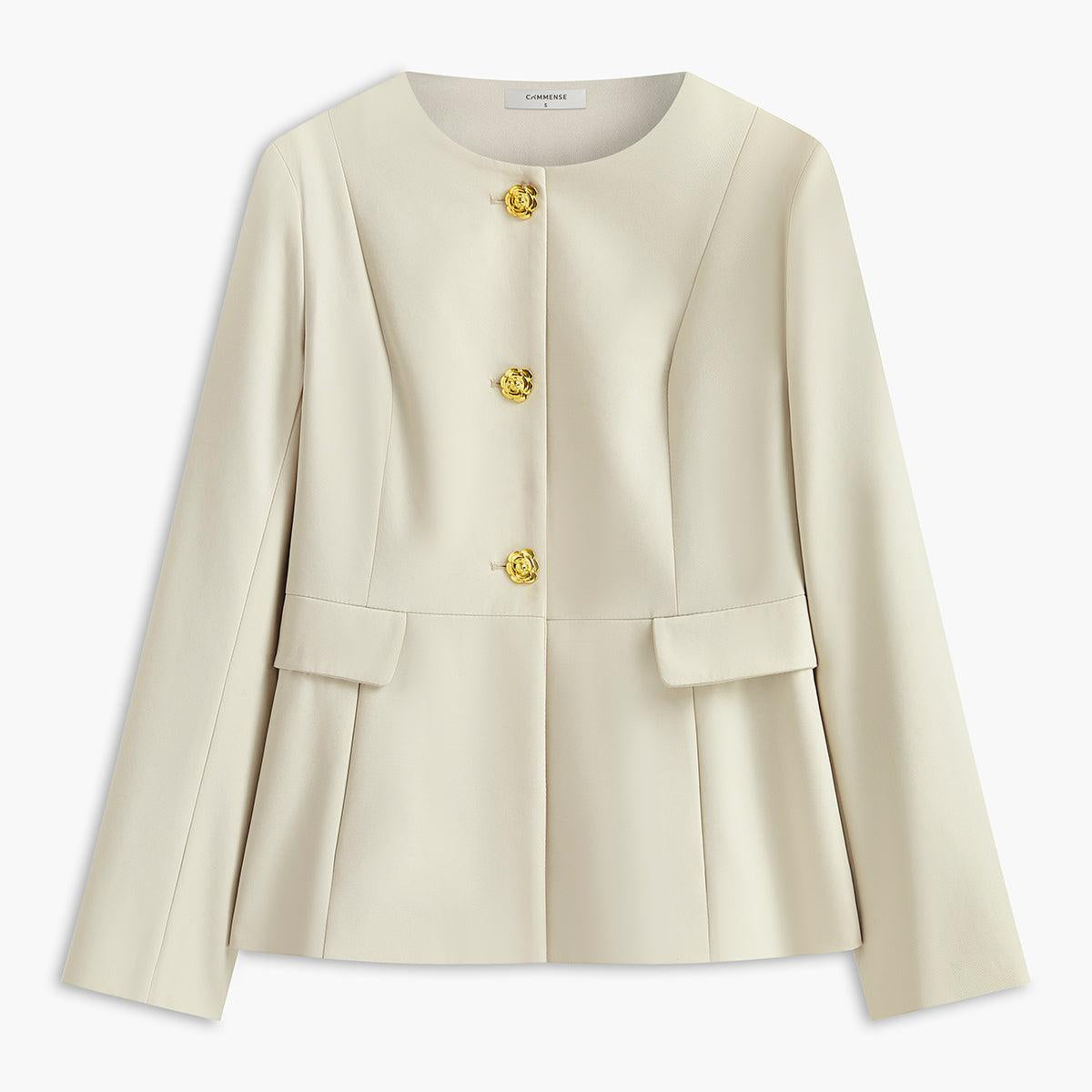 Altın Gül Düğme Detaylı Krem Renk Blazer Ceket