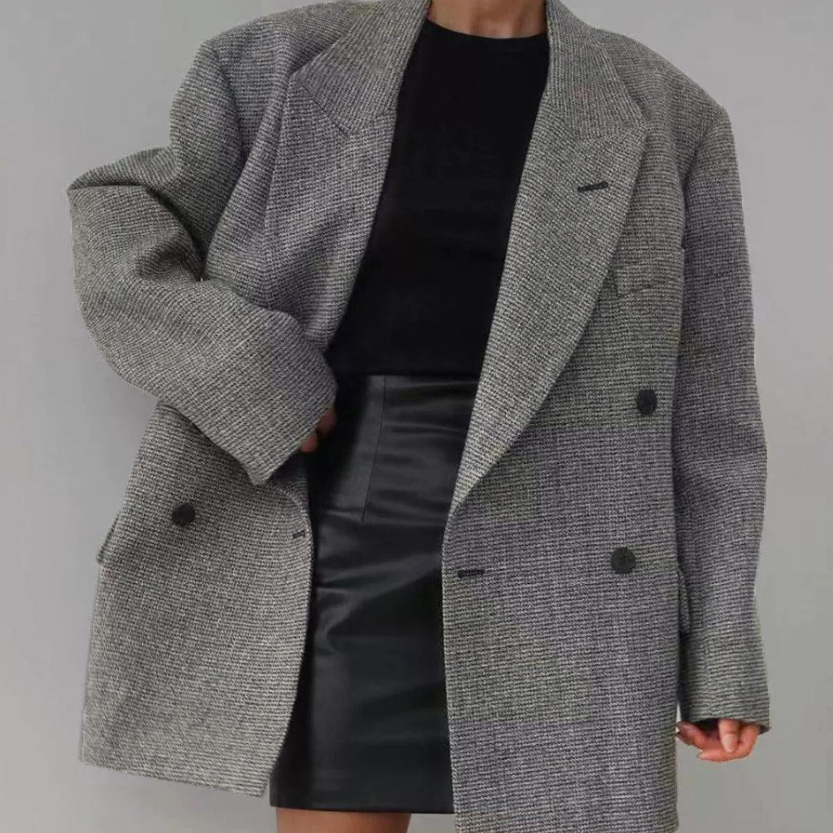 Gri Oversize Ekose Blazer Ceket