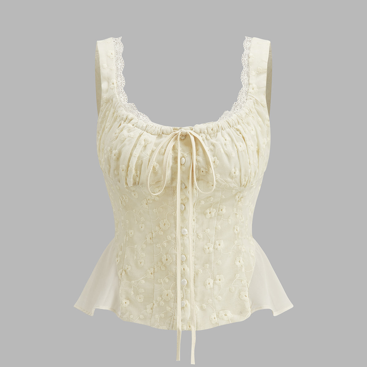 Dantel Kenarlı Çiçekli Peplum Üst