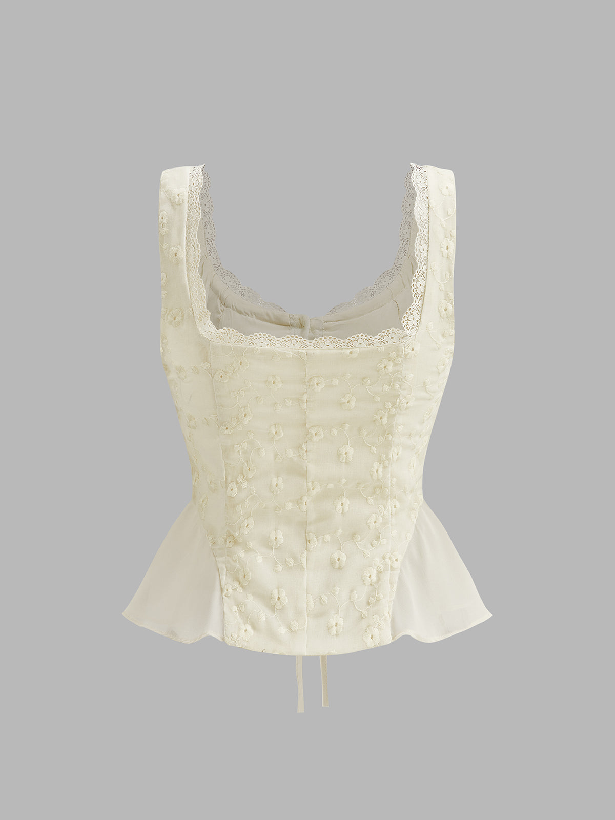 Dantel Kenarlı Çiçekli Peplum Üst