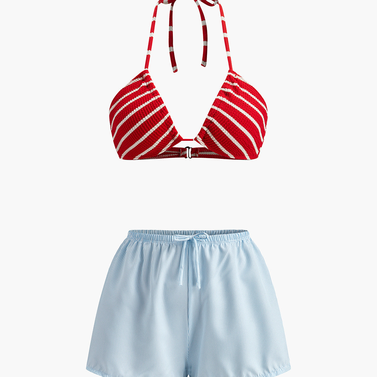 Çizgili Bikini Ve Uyumlu Şort