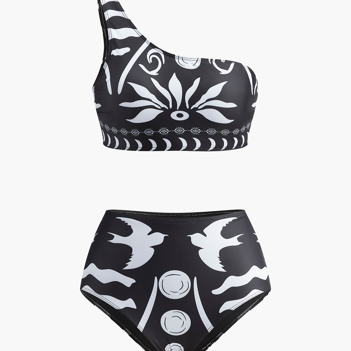 Tek Omuzlu Tribal Baskılı Bikini Takımı