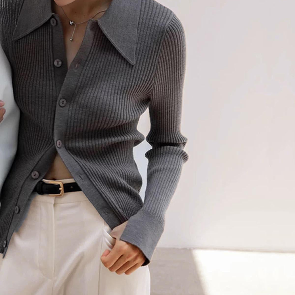 Ribbed Yaka İnce Hırka