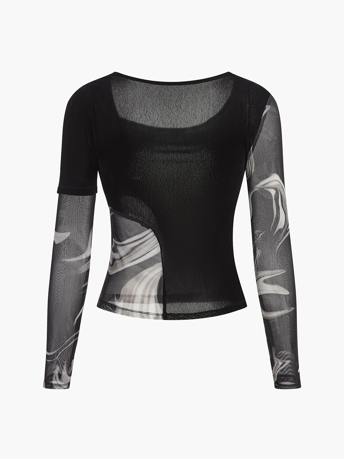 Yarı Şeffaf Geometrik Baskılı Dosya Jersey Üst