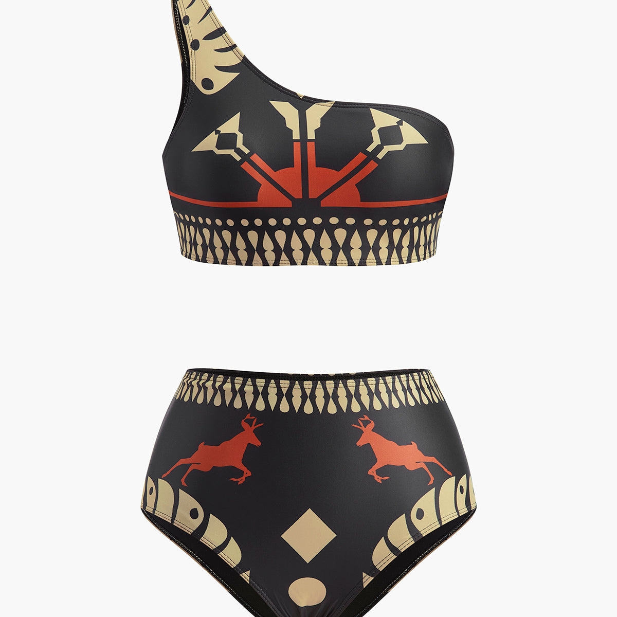 Tribal Baskılı Tek Omuzlu Bikini Takımı