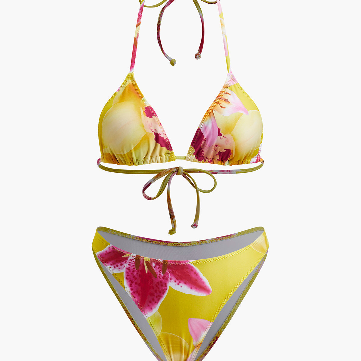 Jersey Çiçek Desenli Bağcıklı Bikini Takımı