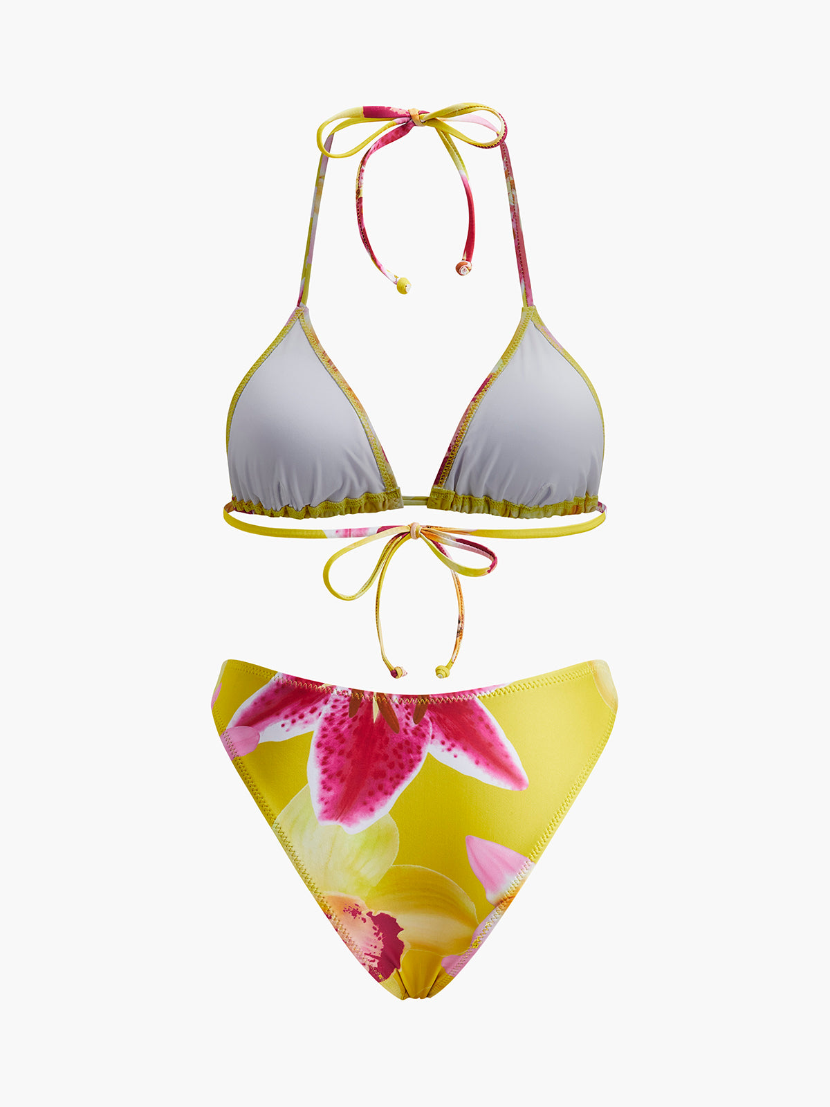 Jersey Çiçek Desenli Bağcıklı Bikini Takımı