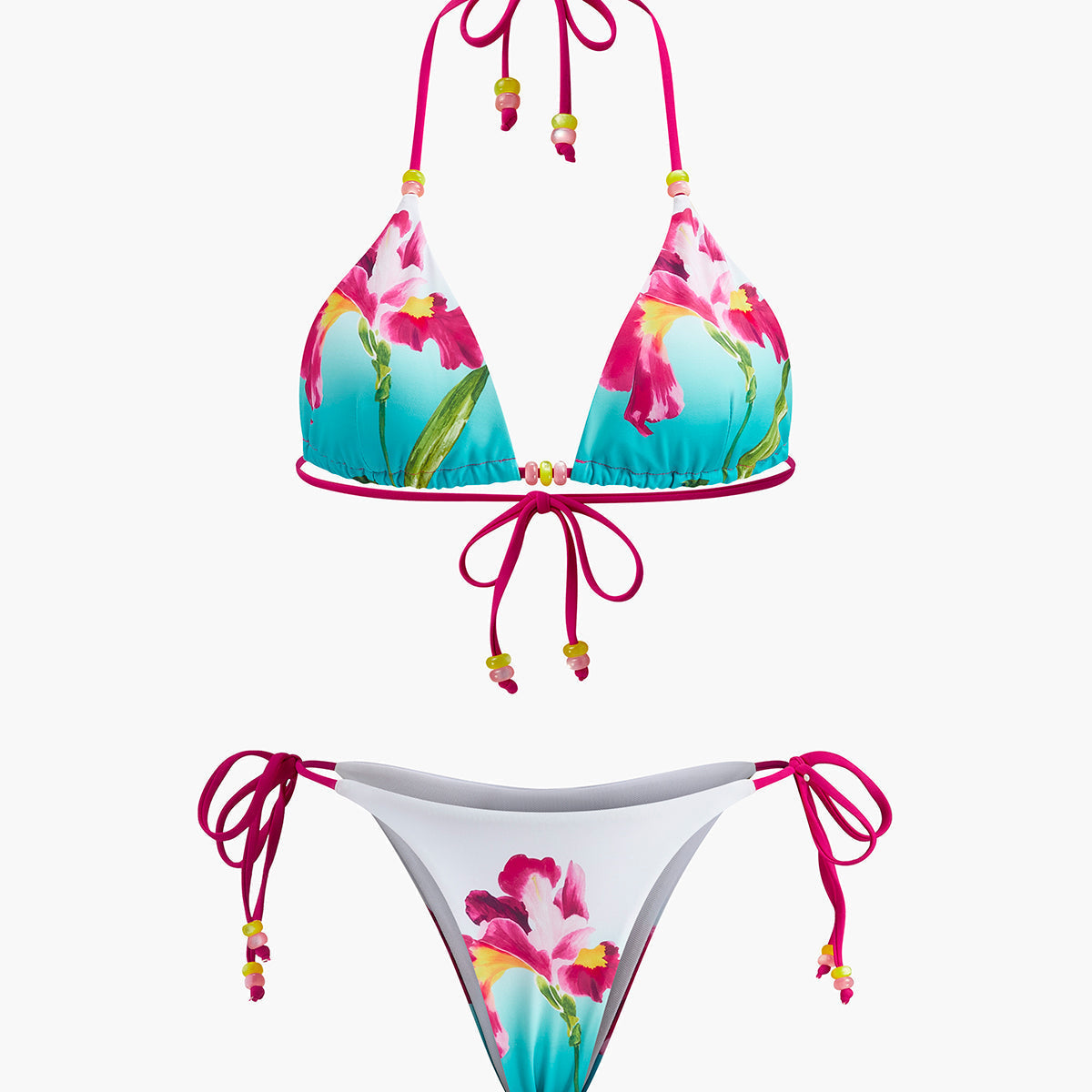 Çiçek Desenli Boncuklu Bikini Takımı