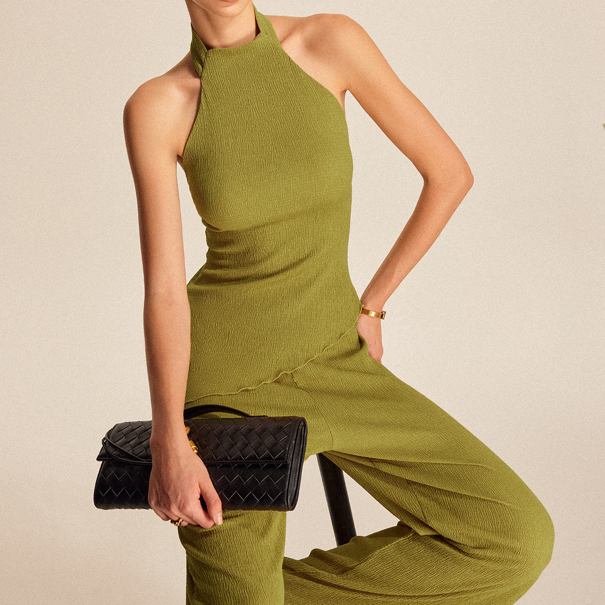 Halter Yaka Sırtı Açık Pantolon Takımı