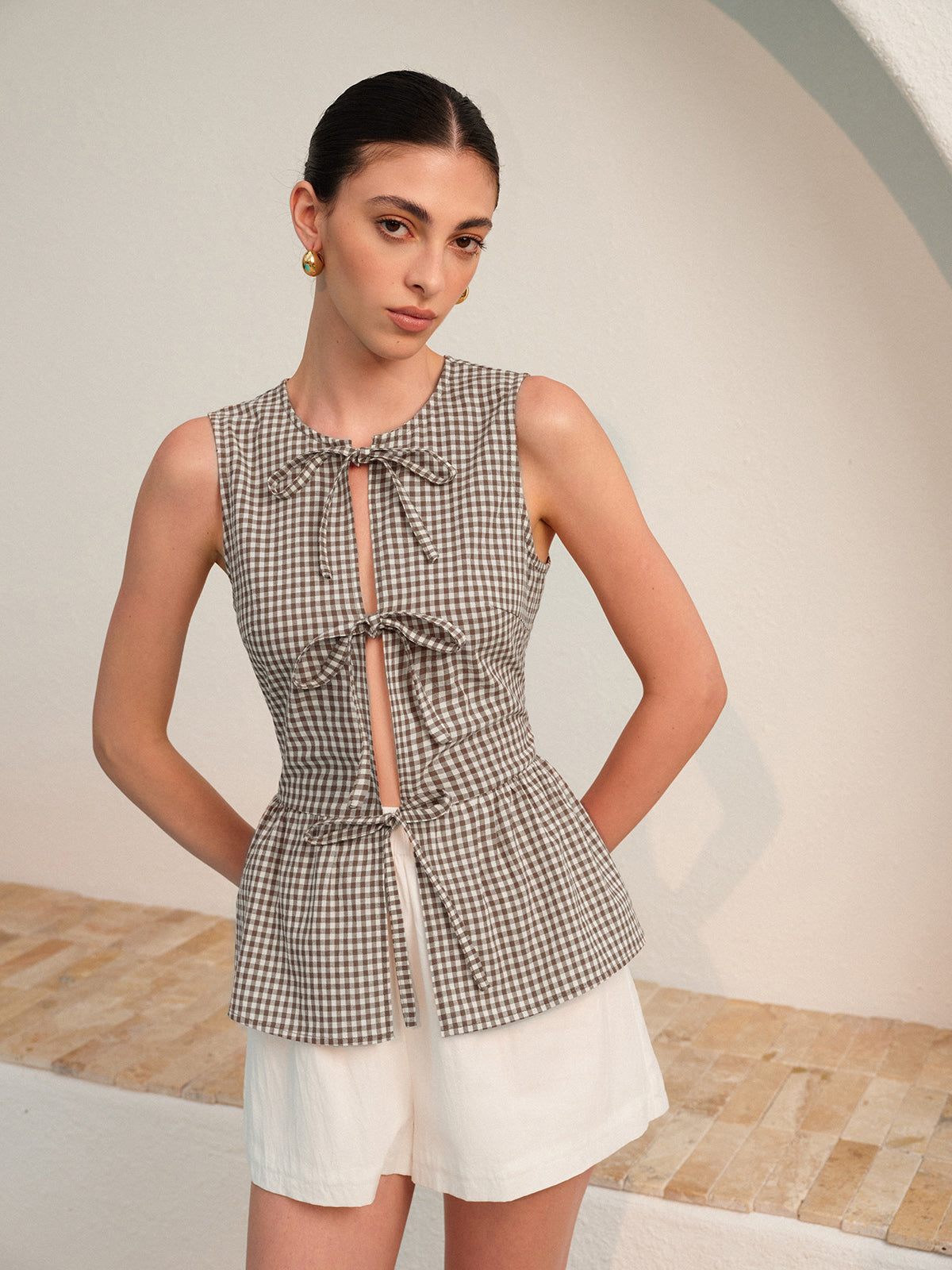 Pötikareli Önden Bağlamalı Peplum Üst