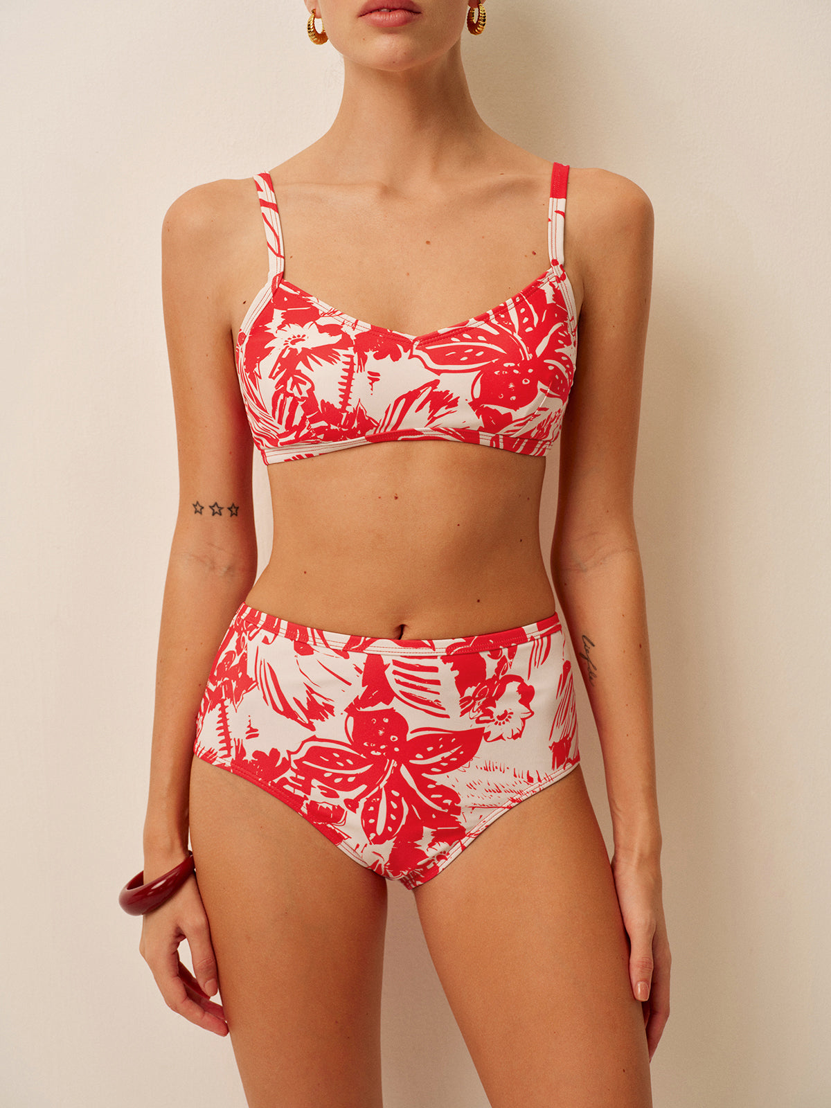 Tropikal Desenli Metal Tokalı Bikini Takımı