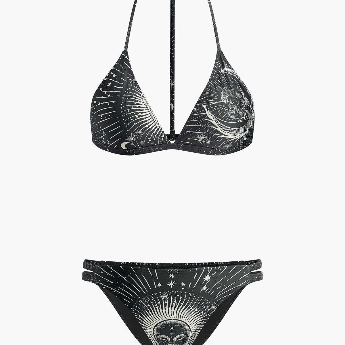 Astroloji Baskılı Boyundan Bağlamalı Bikini Takımı