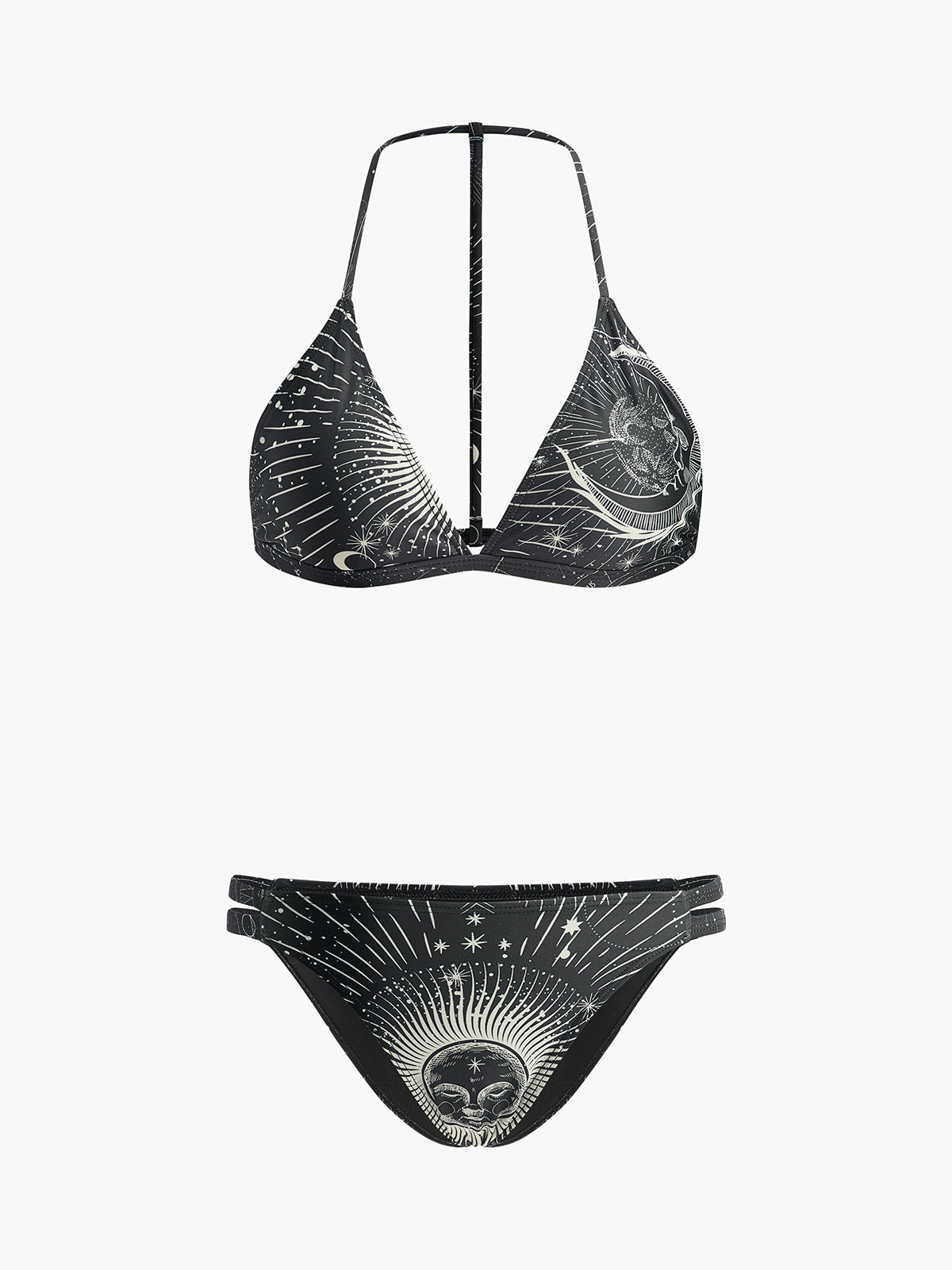 Astroloji Baskılı Boyundan Bağlamalı Bikini Takımı