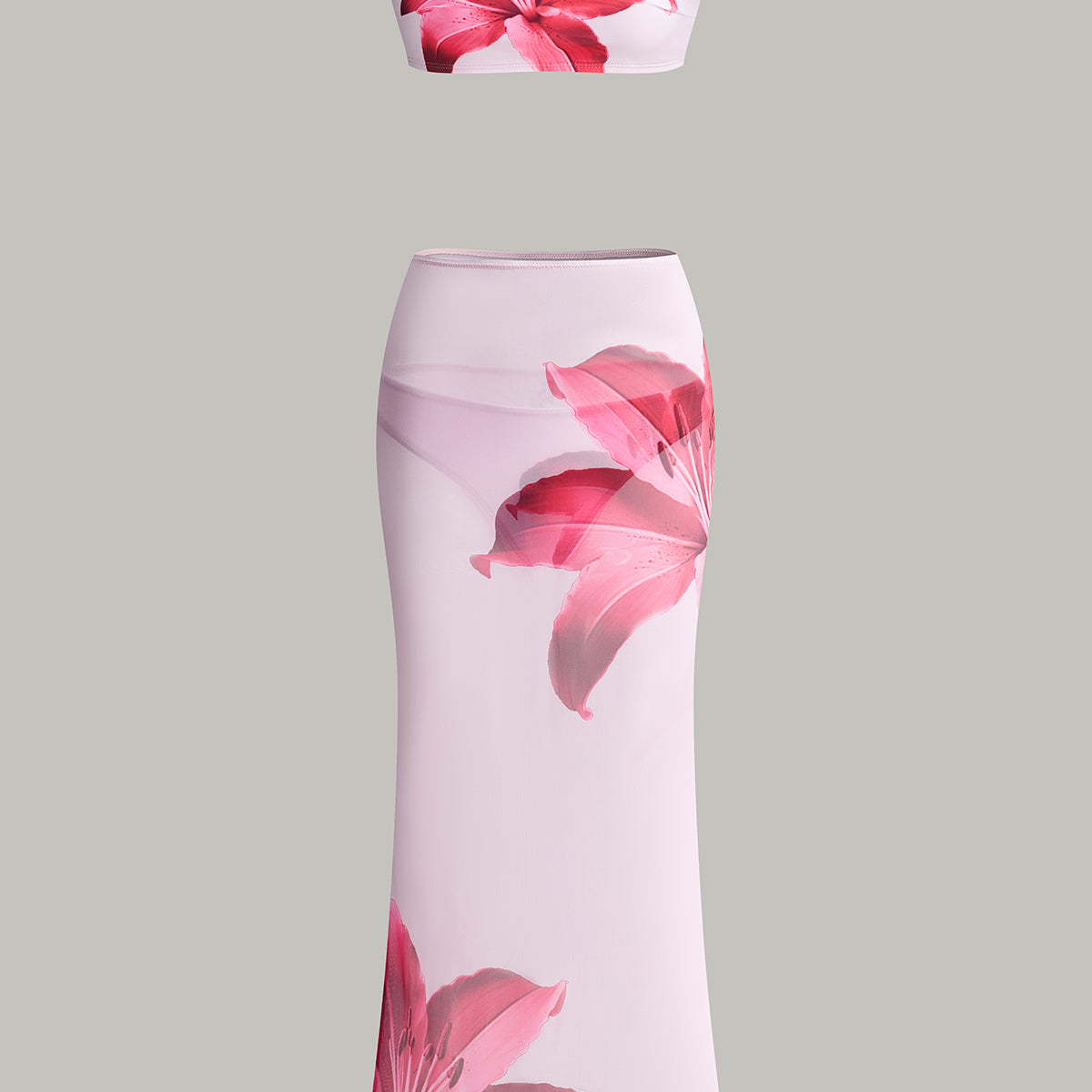 Çiçek Desenli Bandeau Bikini Ve Üst Etek