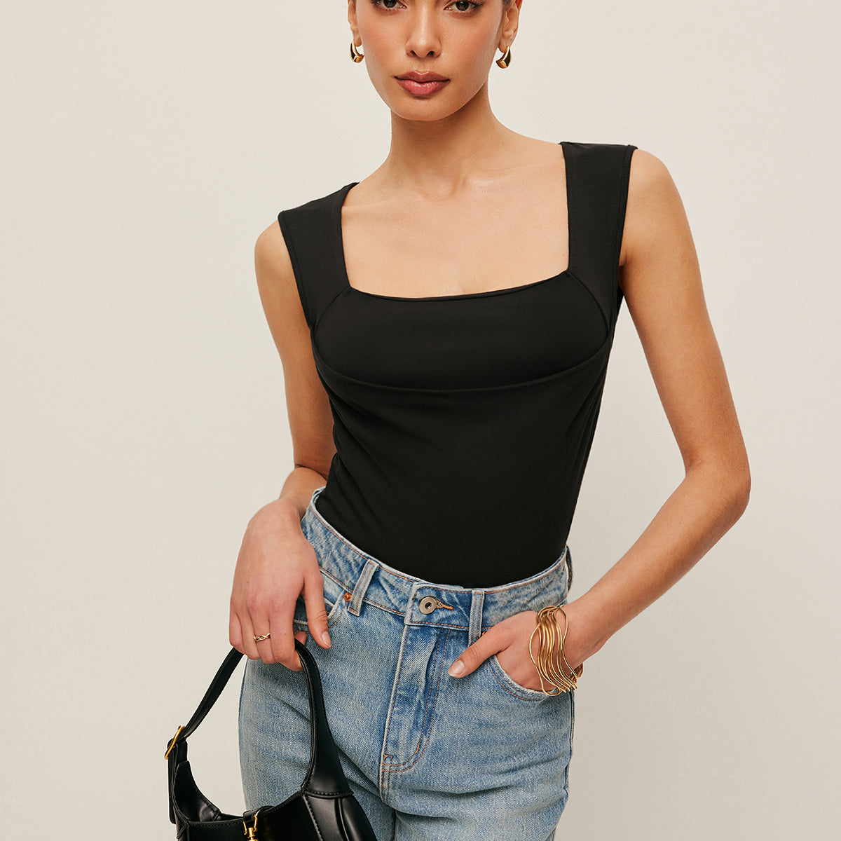 Kare Yakalı Dar Tank Top