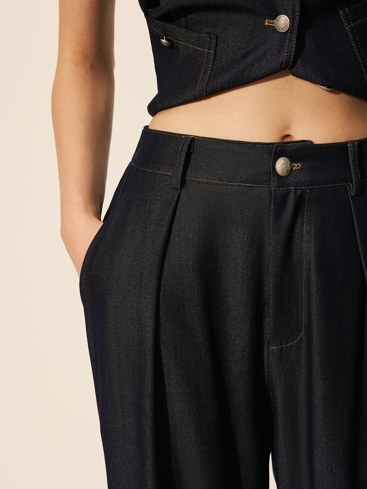 Orta Bel Cepli Geniş Paça Kot Pantolon